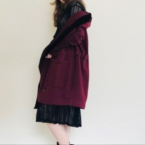 NWT Free People Wine Velvet Trim Hooded Jacket - Picture 3 of 7